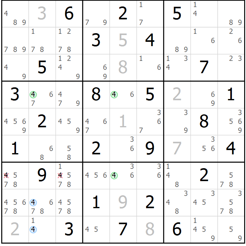 Position des candidats pour la solution de la Gr 63 page 66 du magazine de sudoku Maestro n° 087