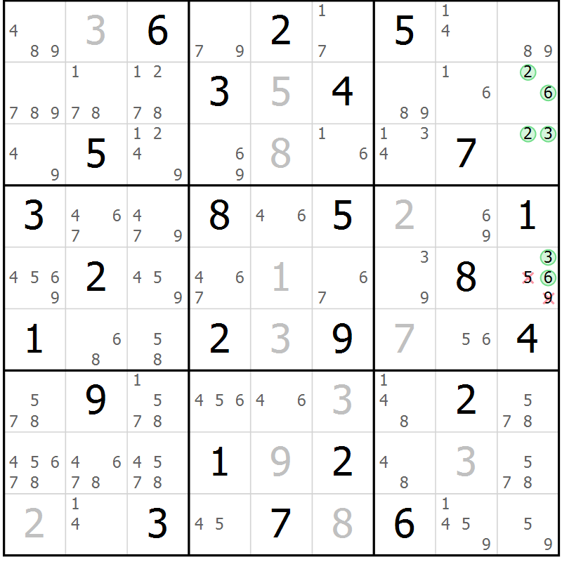 Position des candidats pour la solution de la Gr 63 page 66 du magazine de sudoku Maestro n° 087