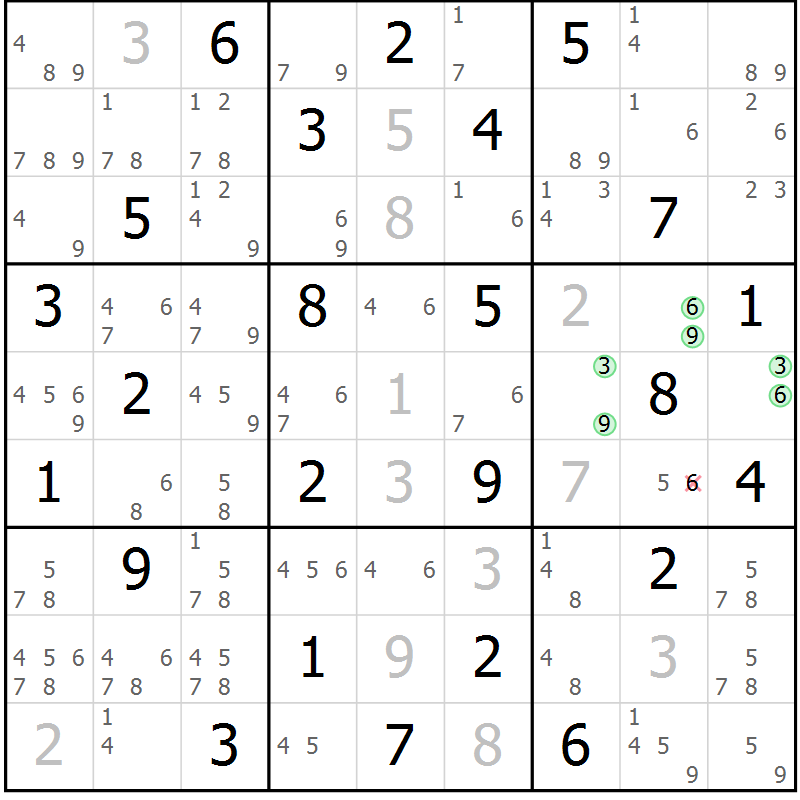 Position des candidats pour la solution de la Gr 63 page 66 du magazine de sudoku Maestro n° 087