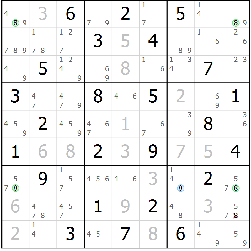 Position des candidats pour la solution de la Gr 63 page 66 du magazine de sudoku Maestro n° 087