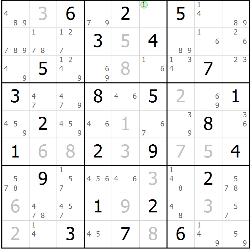 Position des candidats pour la solution de la Gr 63 page 66 du magazine de sudoku Maestro n° 087