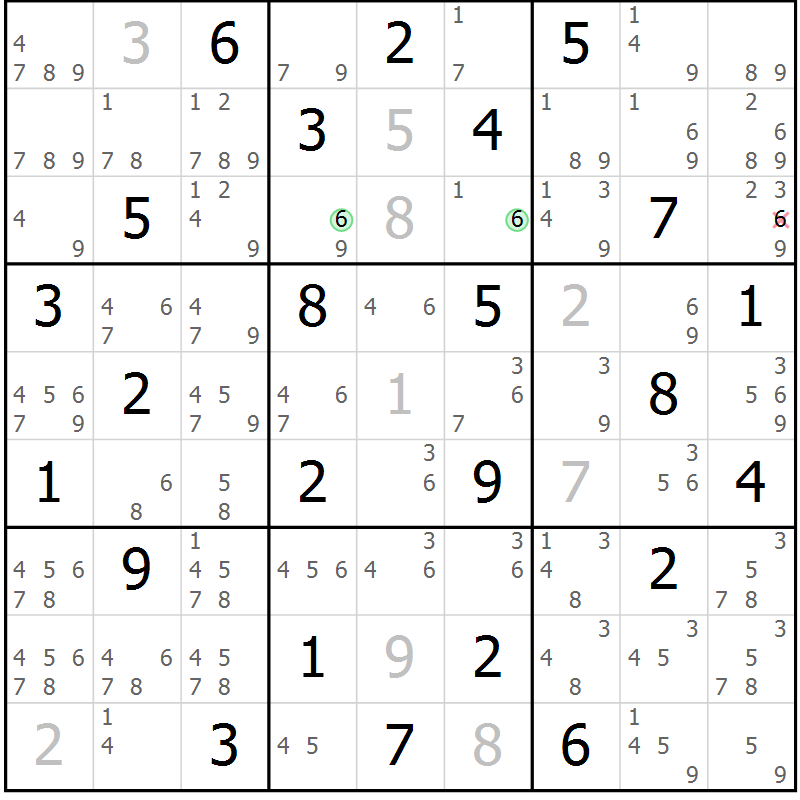 Position des candidats pour la solution de la Gr 63 page 66 du magazine de sudoku Maestro n° 087