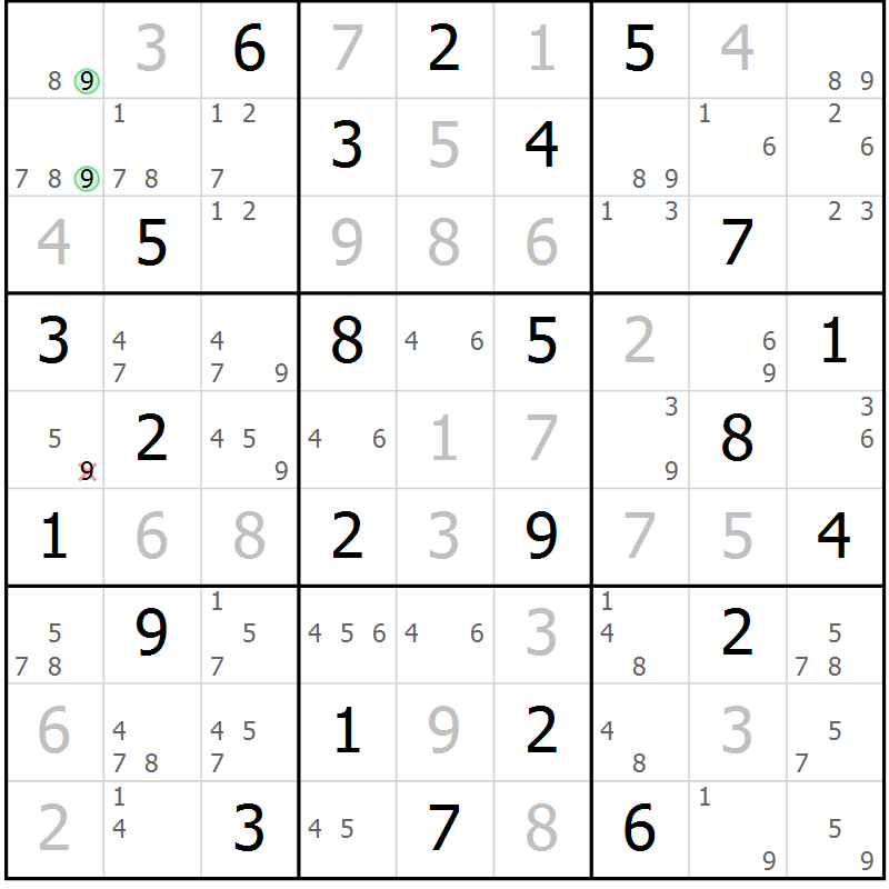 Position des candidats pour la solution de la Gr 63 page 66 du magazine de sudoku Maestro n° 087