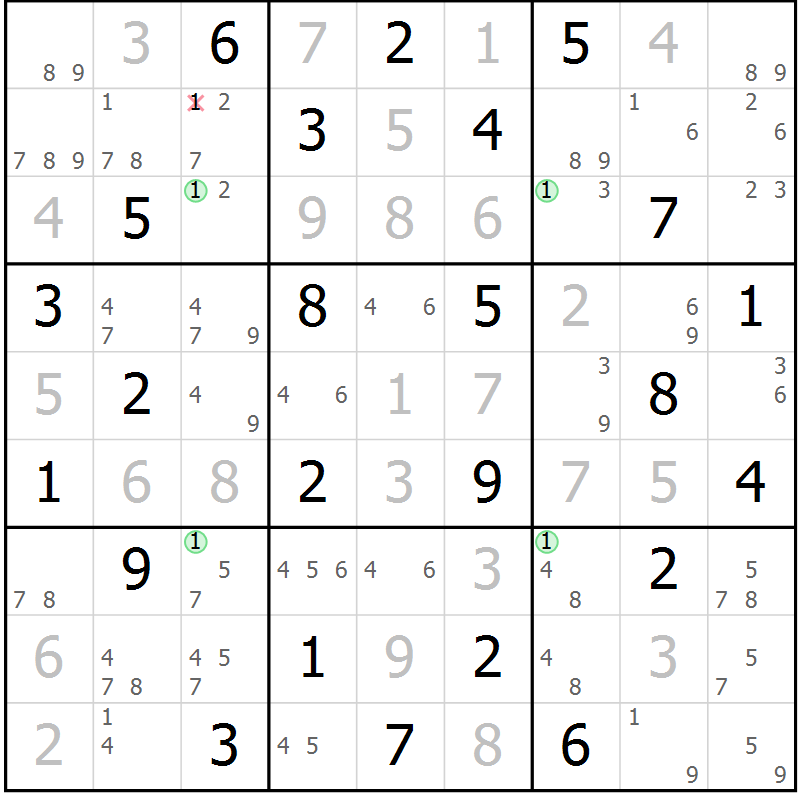 Position des candidats pour la solution de la Gr 63 page 66 du magazine de sudoku Maestro n° 087