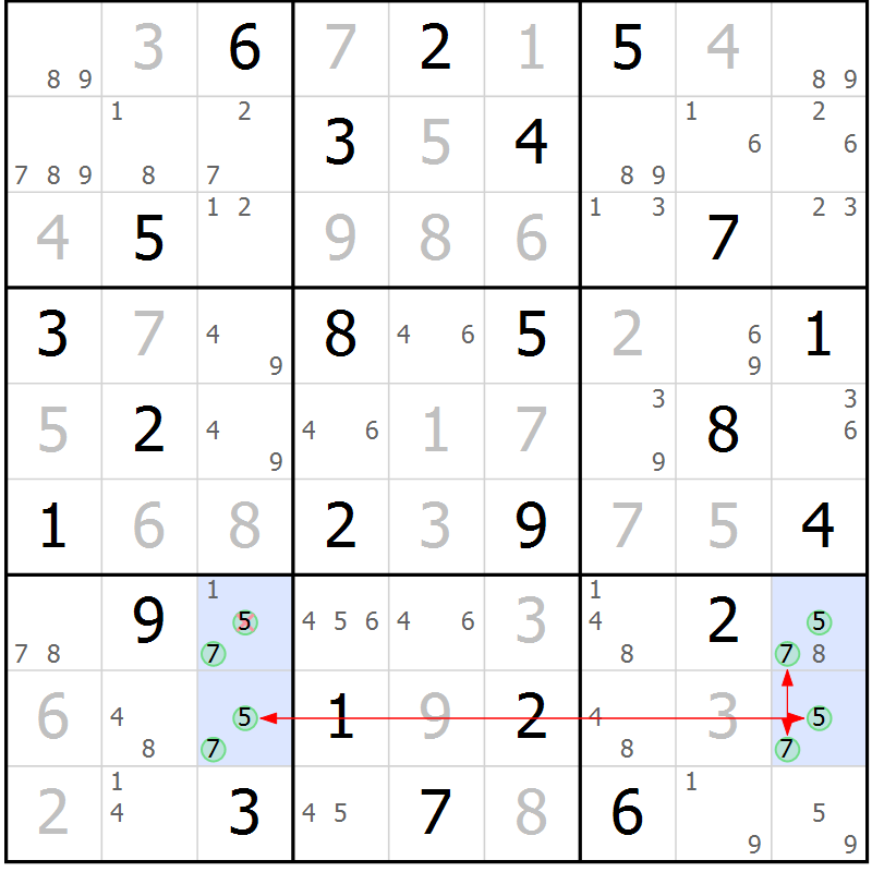 Position des candidats pour la solution de la Gr 63 page 66 du magazine de sudoku Maestro n° 087