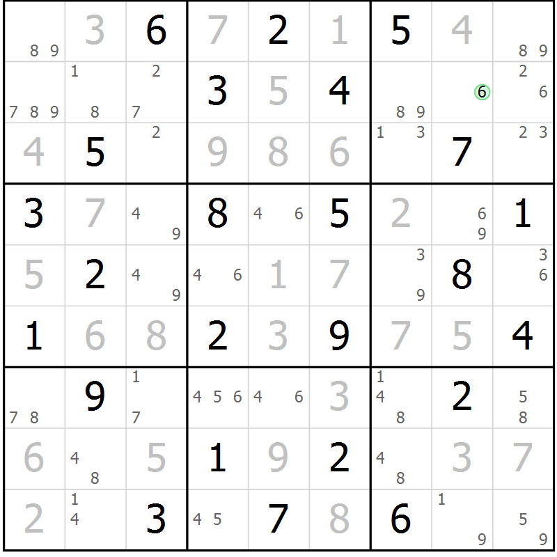 Position des candidats pour la solution de la Gr 63 page 66 du magazine de sudoku Maestro n° 087