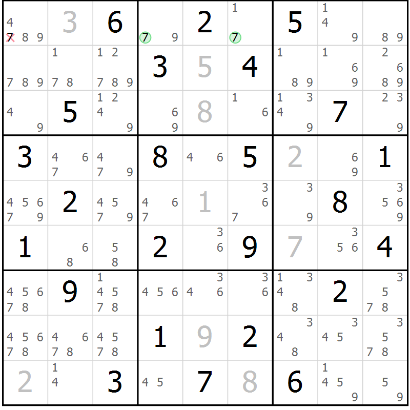 Position des candidats pour la solution de la Gr 63 page 66 du magazine de sudoku Maestro n° 087