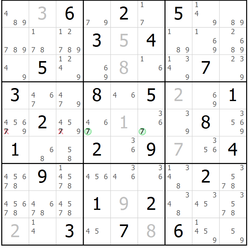Position des candidats pour la solution de la Gr 63 page 66 du magazine de sudoku Maestro n° 087