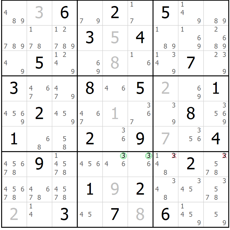 Position des candidats pour la solution de la Gr 63 page 66 du magazine de sudoku Maestro n° 087