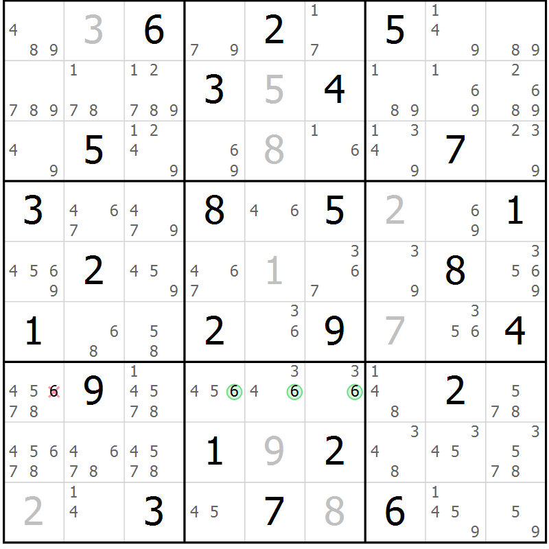 Position des candidats pour la solution de la Gr 63 page 66 du magazine de sudoku Maestro n° 087