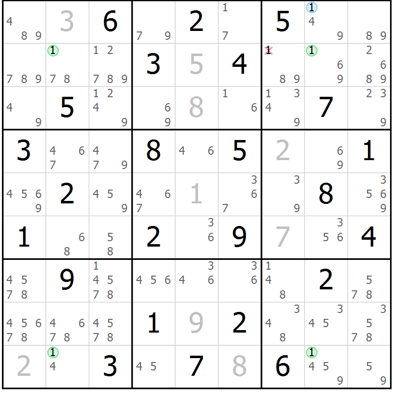 Position des candidats pour la solution de la Gr 63 page 66 du magazine de sudoku Maestro n° 087