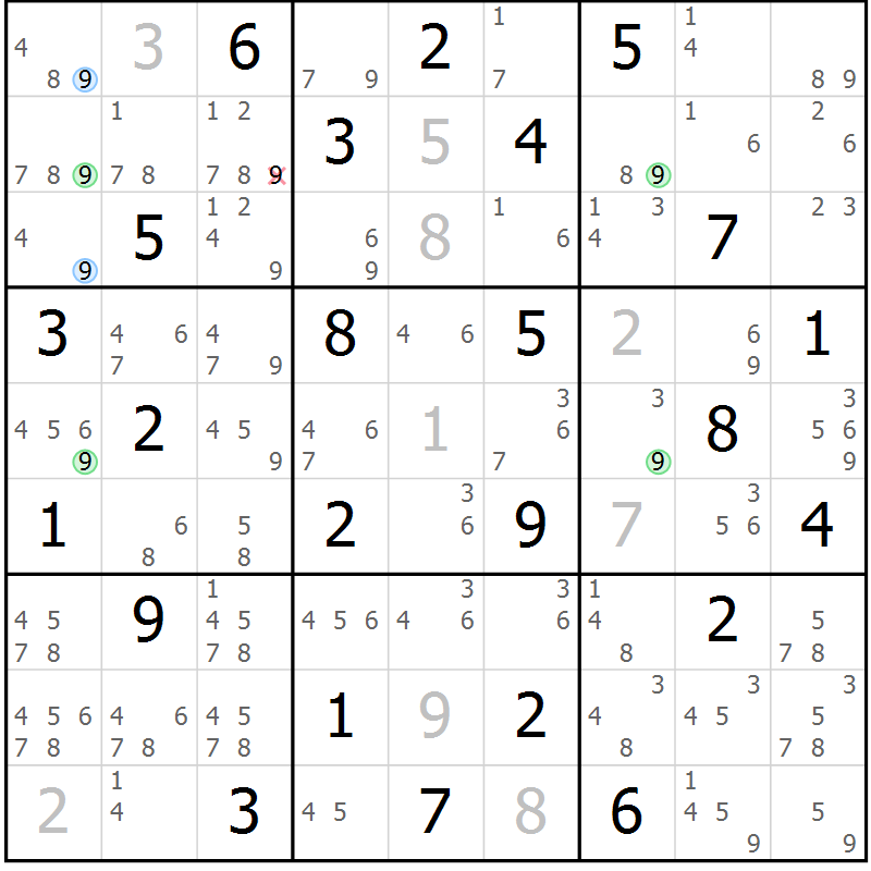 Position des candidats pour la solution de la Gr 63 page 66 du magazine de sudoku Maestro n° 087