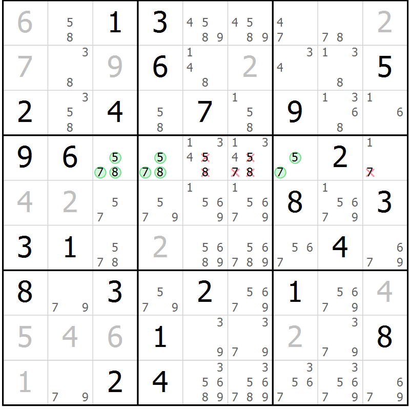 Position des candidats pour la solution de la Gr 64 page 67 du magazine de sudoku Maestro n° 087