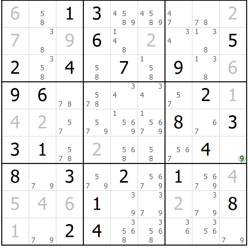 Position des candidats pour la solution de la Gr 64 page 67 du magazine de sudoku Maestro n° 087