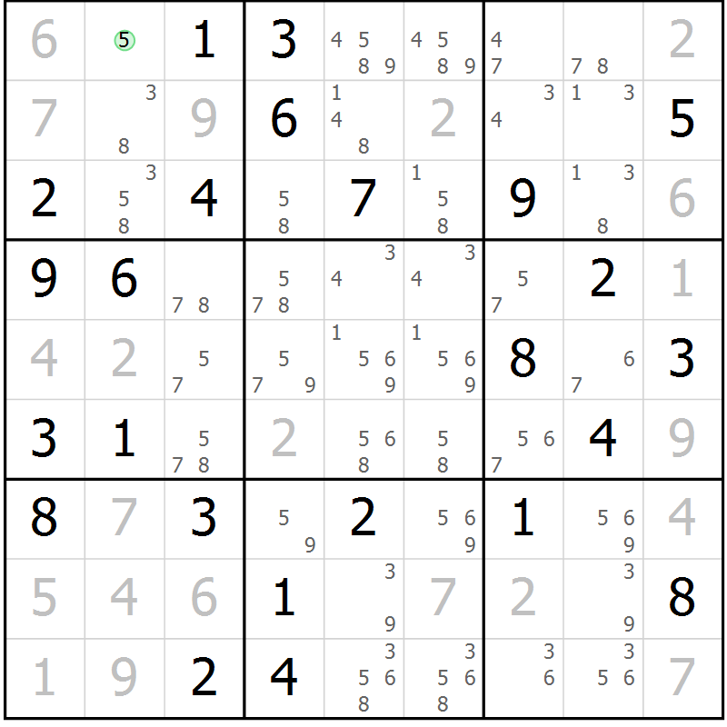 Position des candidats pour la solution de la Gr 64 page 67 du magazine de sudoku Maestro n° 087