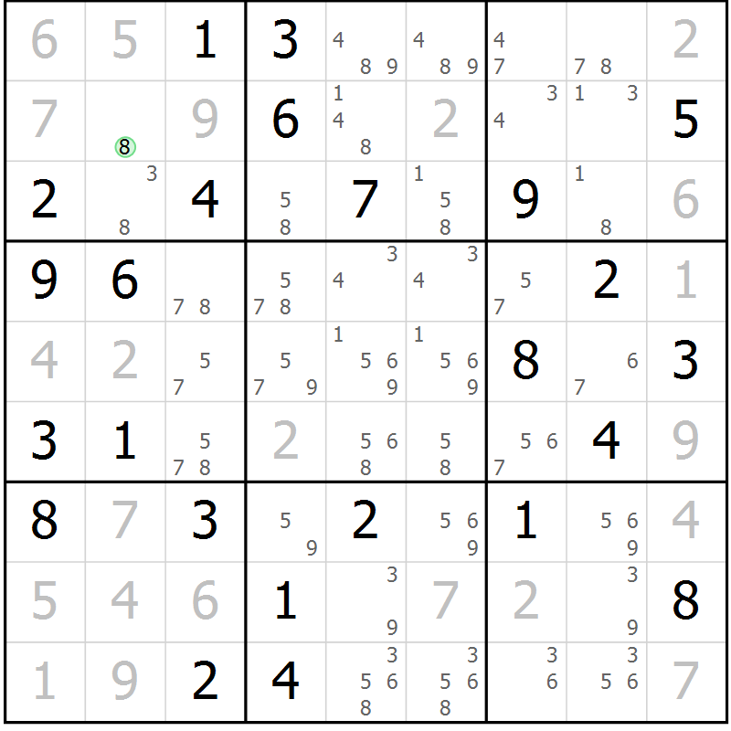 Position des candidats pour la solution de la Gr 64 page 67 du magazine de sudoku Maestro n° 087
