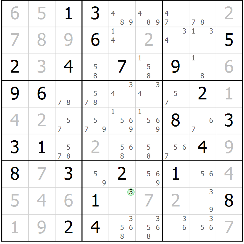 Position des candidats pour la solution de la Gr 64 page 67 du magazine de sudoku Maestro n° 087