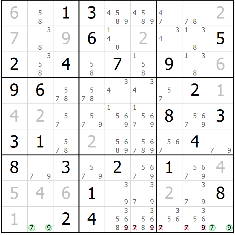 Position des candidats pour la solution de la Gr 64 page 67 du magazine de sudoku Maestro n° 087
