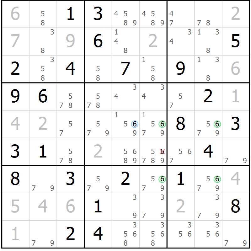 Position des candidats pour la solution de la Gr 64 page 67 du magazine de sudoku Maestro n° 087