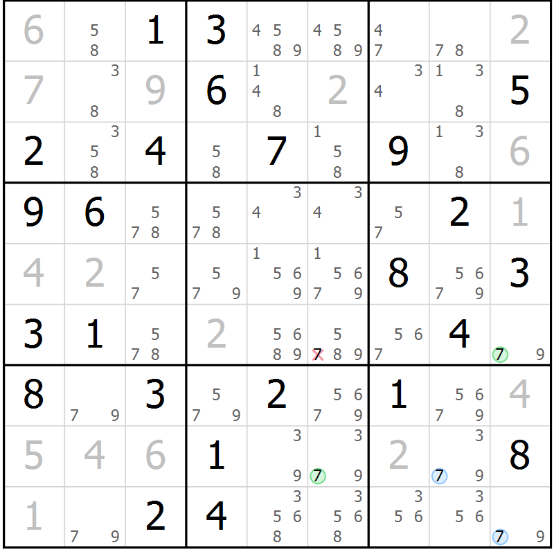 Position des candidats pour la solution de la Gr 64 page 67 du magazine de sudoku Maestro n° 087