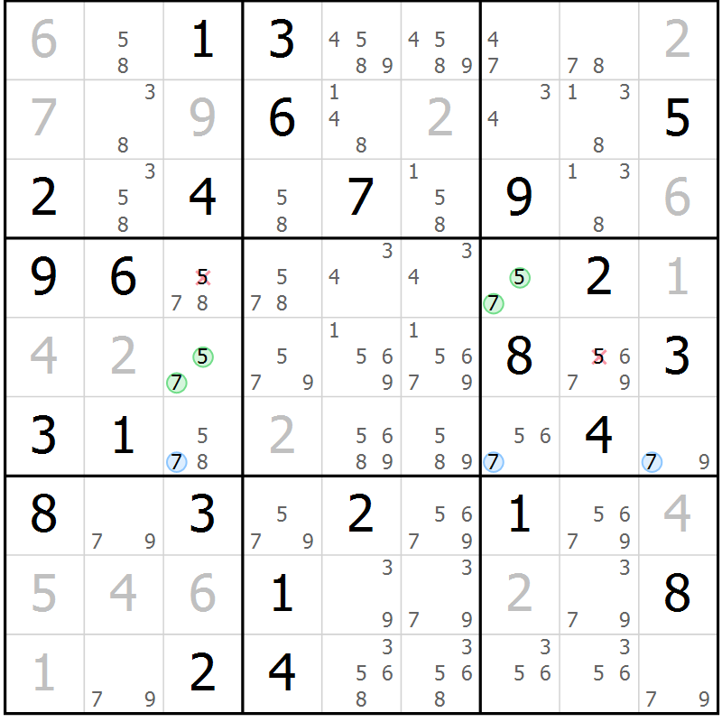 Position des candidats pour la solution de la Gr 64 page 67 du magazine de sudoku Maestro n° 087