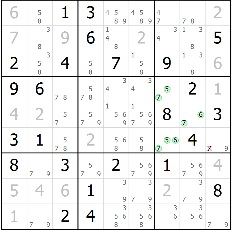 Position des candidats pour la solution de la Gr 64 page 67 du magazine de sudoku Maestro n° 087