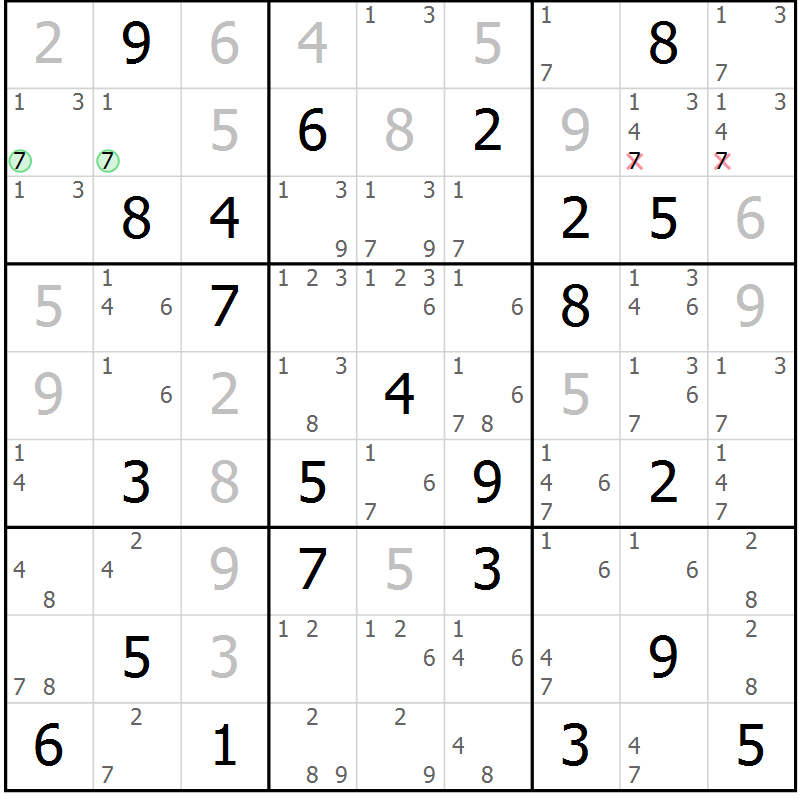 Position des candidats pour la solution de la Gr 65 page 68 du magazine de sudoku Maestro n° 087