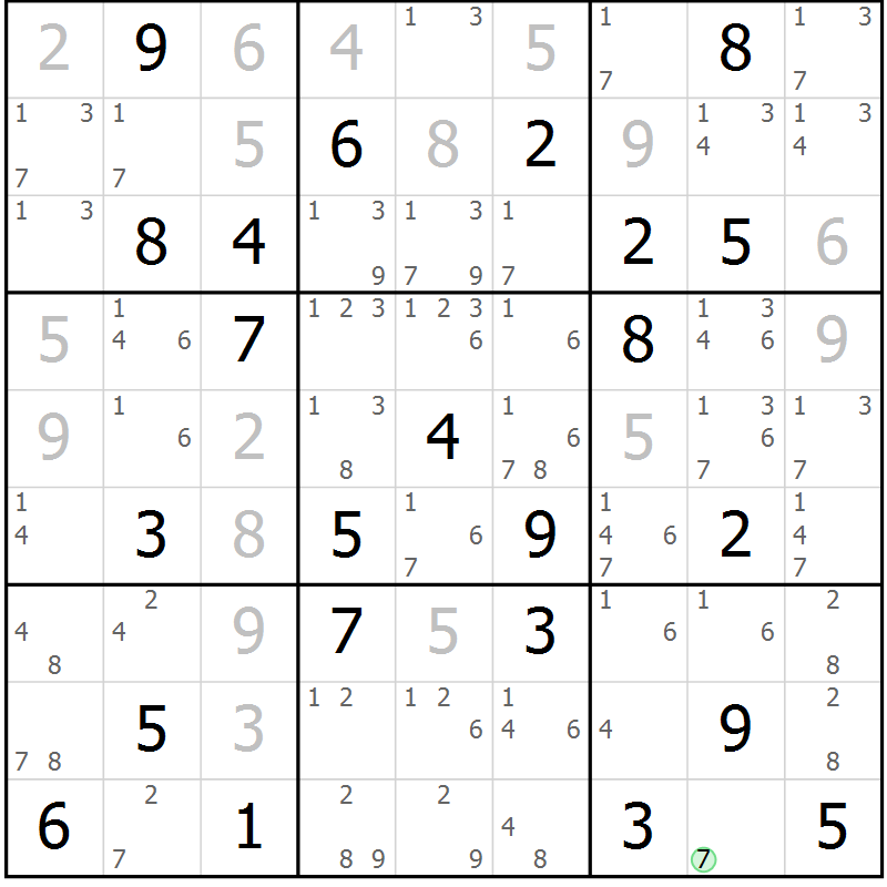 Position des candidats pour la solution de la Gr 65 page 68 du magazine de sudoku Maestro n° 087