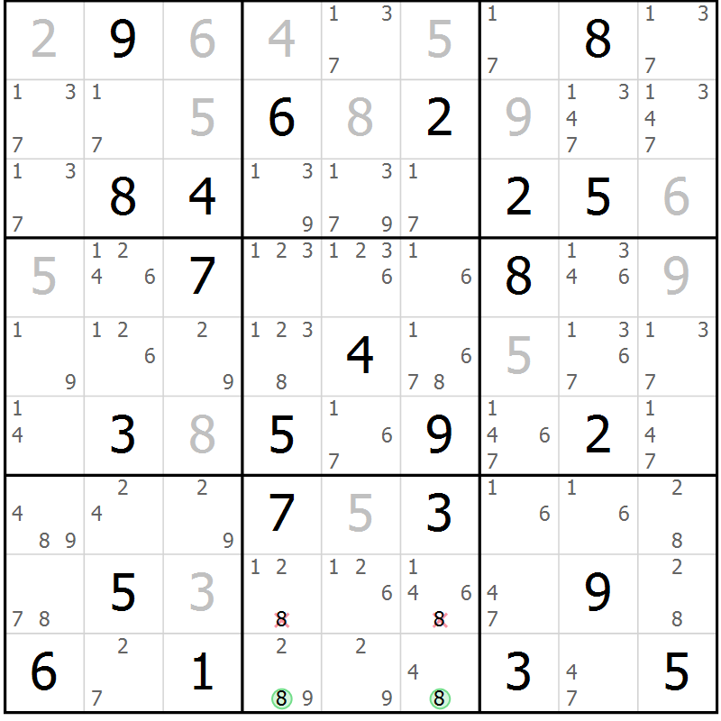 Position des candidats pour la solution de la Gr 65 page 68 du magazine de sudoku Maestro n° 087