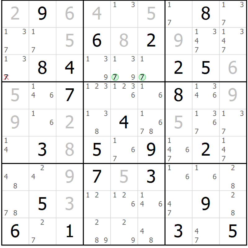 Position des candidats pour la solution de la Gr 65 page 68 du magazine de sudoku Maestro n° 087