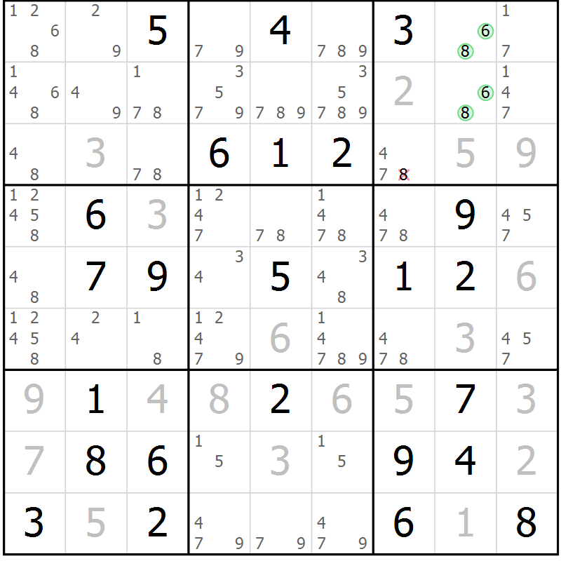 Position des candidats pour la solution de la Gr 66 page 69 du magazine de sudoku Maestro n° 087