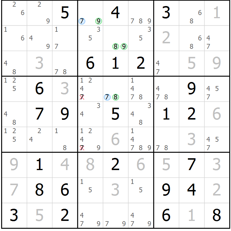 Position des candidats pour la solution de la Gr 66 page 69 du magazine de sudoku Maestro n° 087