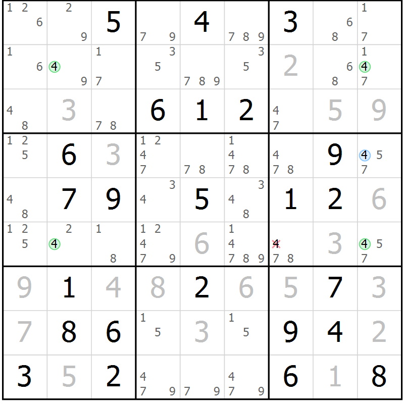 Position des candidats pour la solution de la Gr 66 page 69 du magazine de sudoku Maestro n° 087