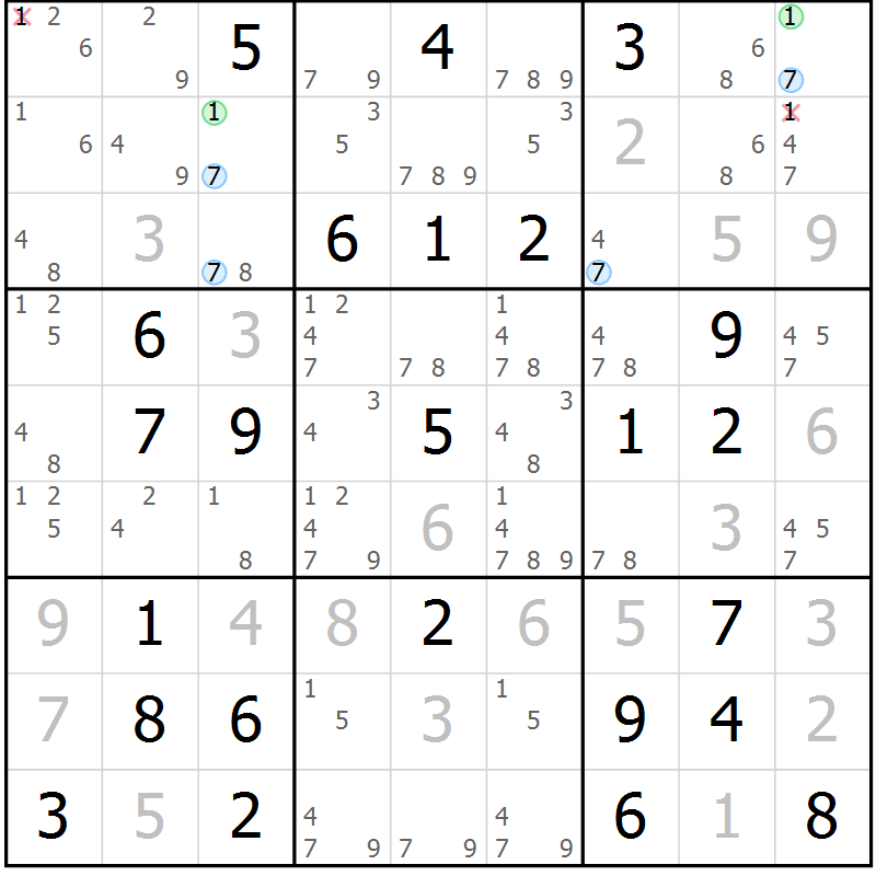 Position des candidats pour la solution de la Gr 66 page 69 du magazine de sudoku Maestro n° 087