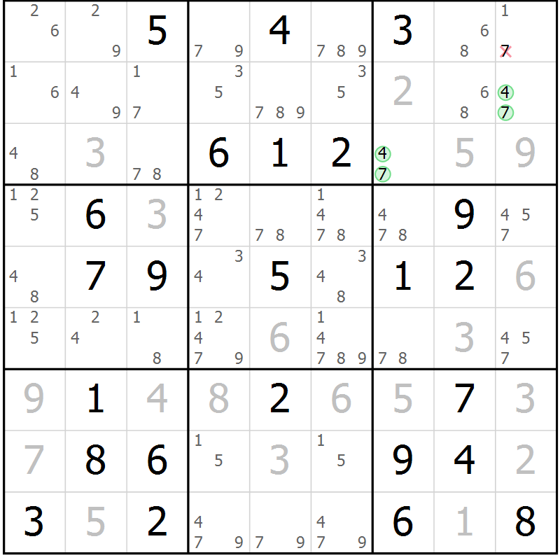 Position des candidats pour la solution de la Gr 66 page 69 du magazine de sudoku Maestro n° 087