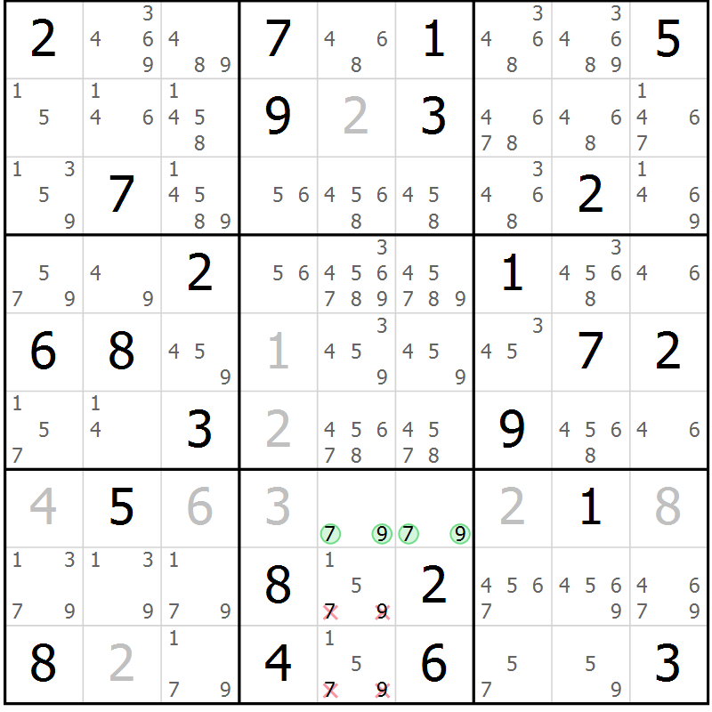 Position des candidats pour la solution de la Gr 67 page 70 du magazine de sudoku Maestro n° 087
