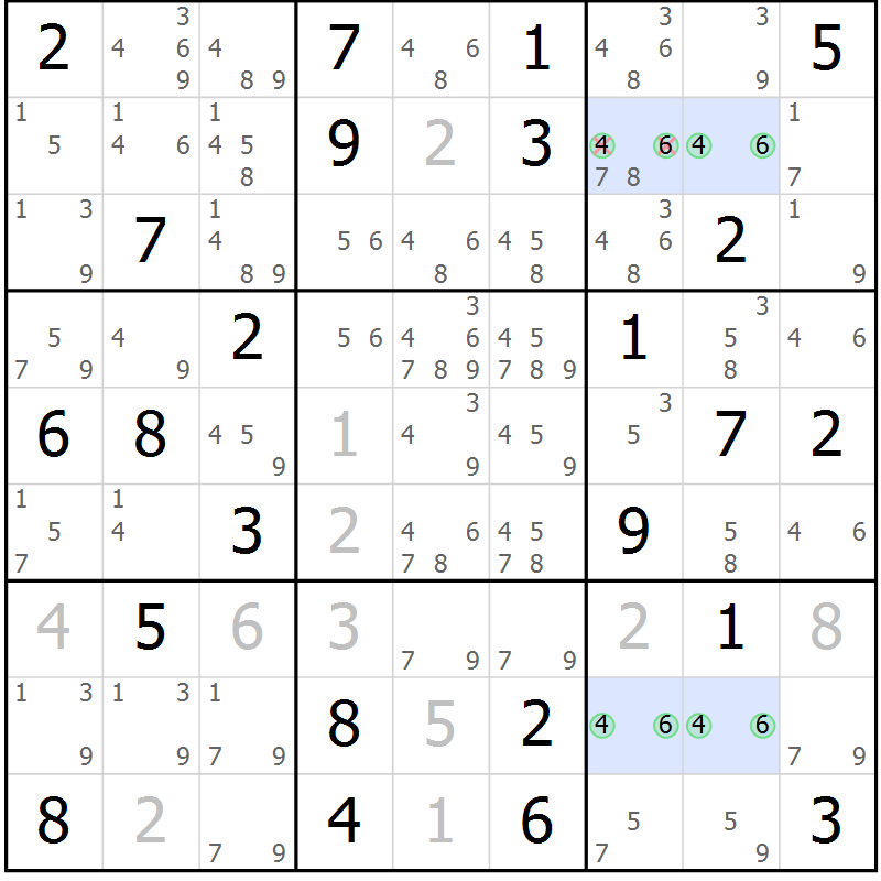 Position des candidats pour la solution de la Gr 67 page 70 du magazine de sudoku Maestro n° 087