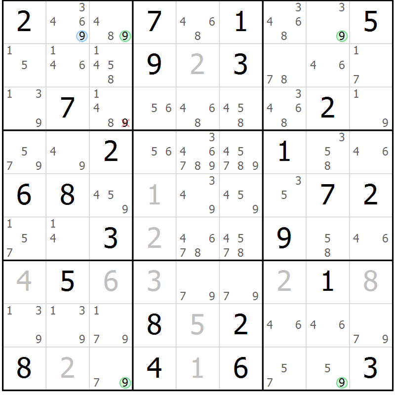 Position des candidats pour la solution de la Gr 67 page 70 du magazine de sudoku Maestro n° 087