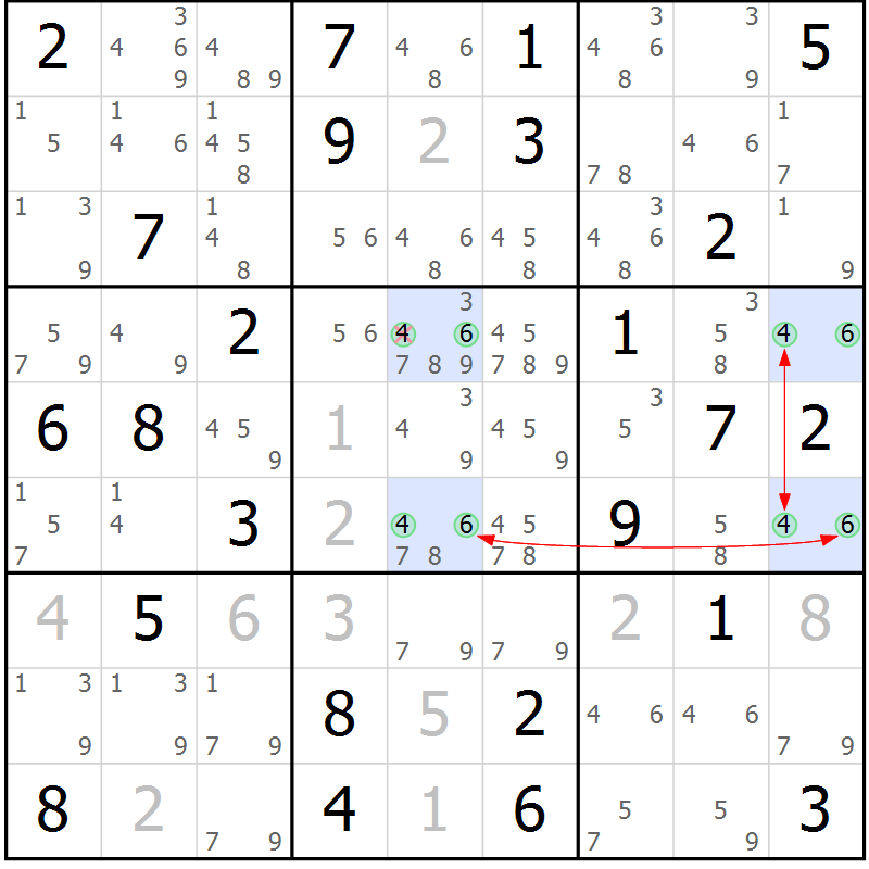 Position des candidats pour la solution de la Gr 67 page 70 du magazine de sudoku Maestro n° 087