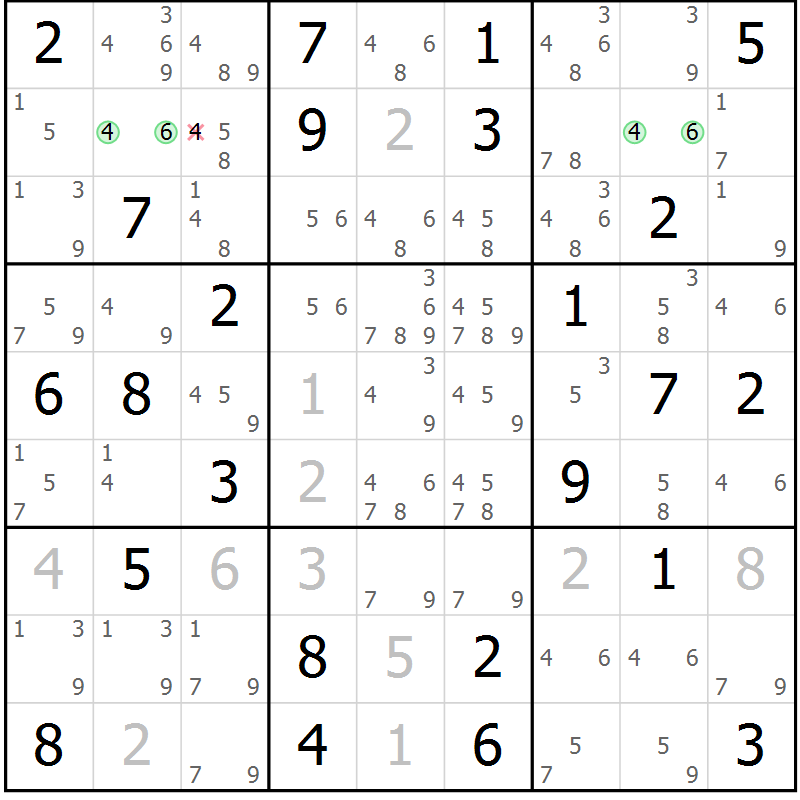 Position des candidats pour la solution de la Gr 67 page 70 du magazine de sudoku Maestro n° 087