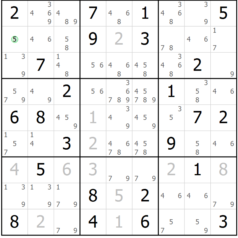 Position des candidats pour la solution de la Gr 67 page 70 du magazine de sudoku Maestro n° 087