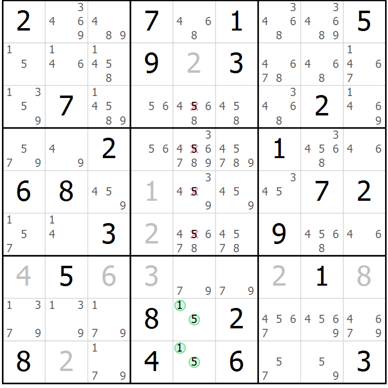 Position des candidats pour la solution de la Gr 67 page 70 du magazine de sudoku Maestro n° 087