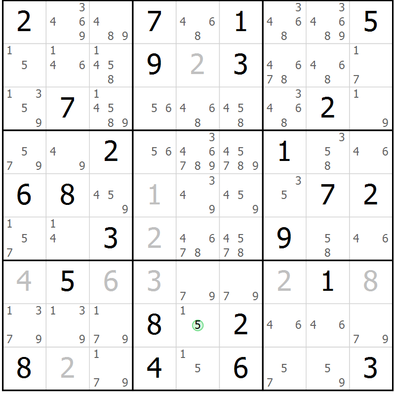 Position des candidats pour la solution de la Gr 67 page 70 du magazine de sudoku Maestro n° 087