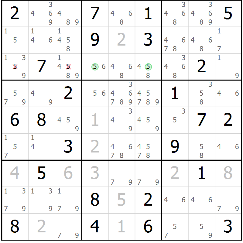 Position des candidats pour la solution de la Gr 67 page 70 du magazine de sudoku Maestro n° 087
