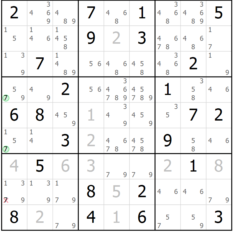 Position des candidats pour la solution de la Gr 67 page 70 du magazine de sudoku Maestro n° 087