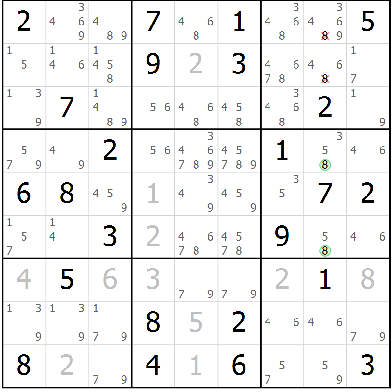 Position des candidats pour la solution de la Gr 67 page 70 du magazine de sudoku Maestro n° 087