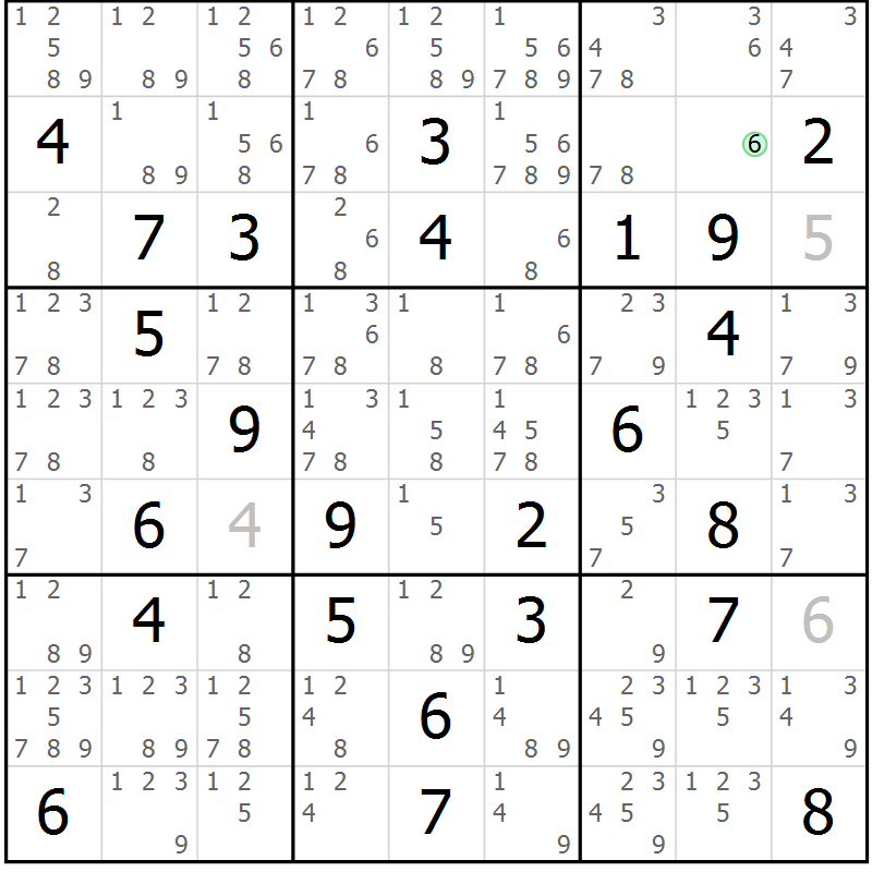 Position des candidats pour la solution de la Gr 68 page 71 du magazine de sudoku Maestro n° 087