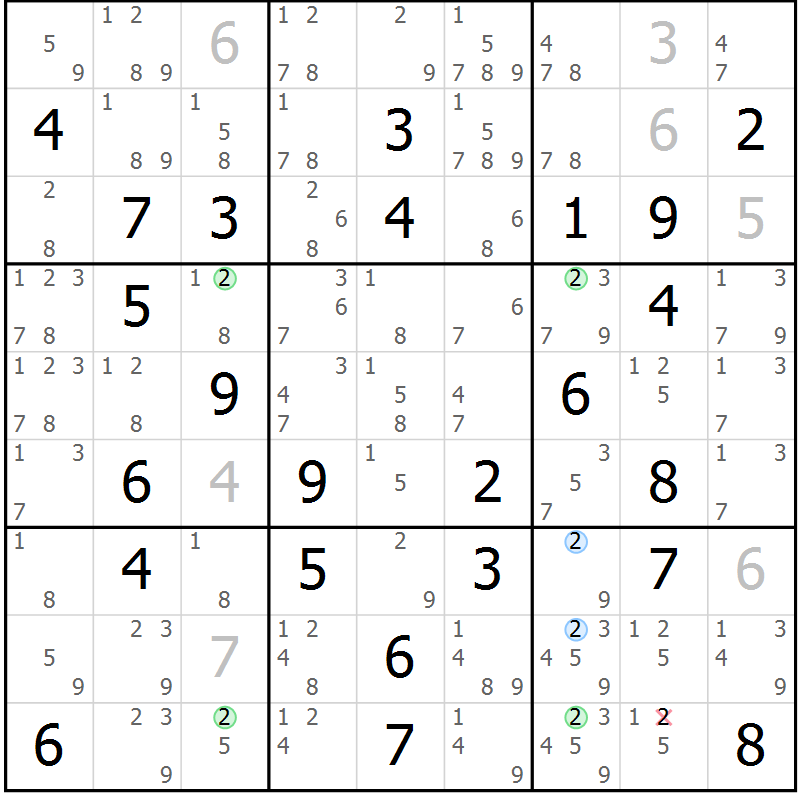 Position des candidats pour la solution de la Gr 68 page 71 du magazine de sudoku Maestro n° 087