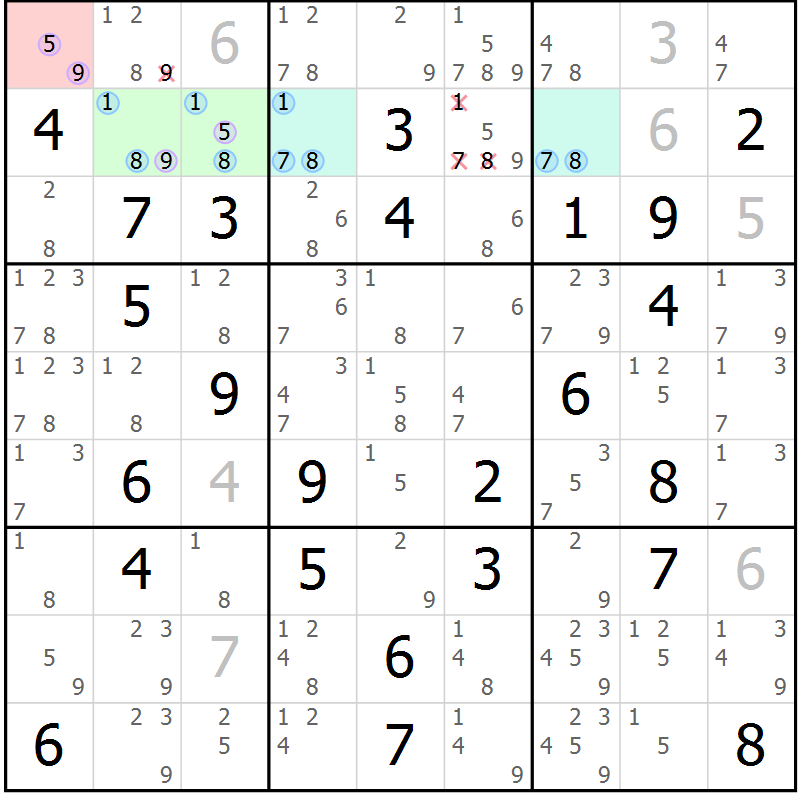 Position des candidats pour la solution de la Gr 68 page 71 du magazine de sudoku Maestro n° 087