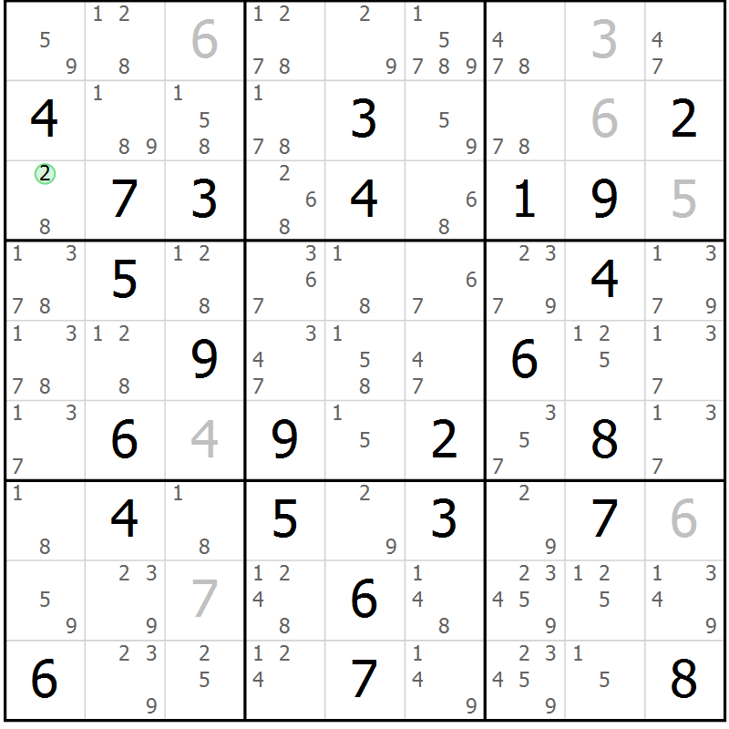 Position des candidats pour la solution de la Gr 68 page 71 du magazine de sudoku Maestro n° 087